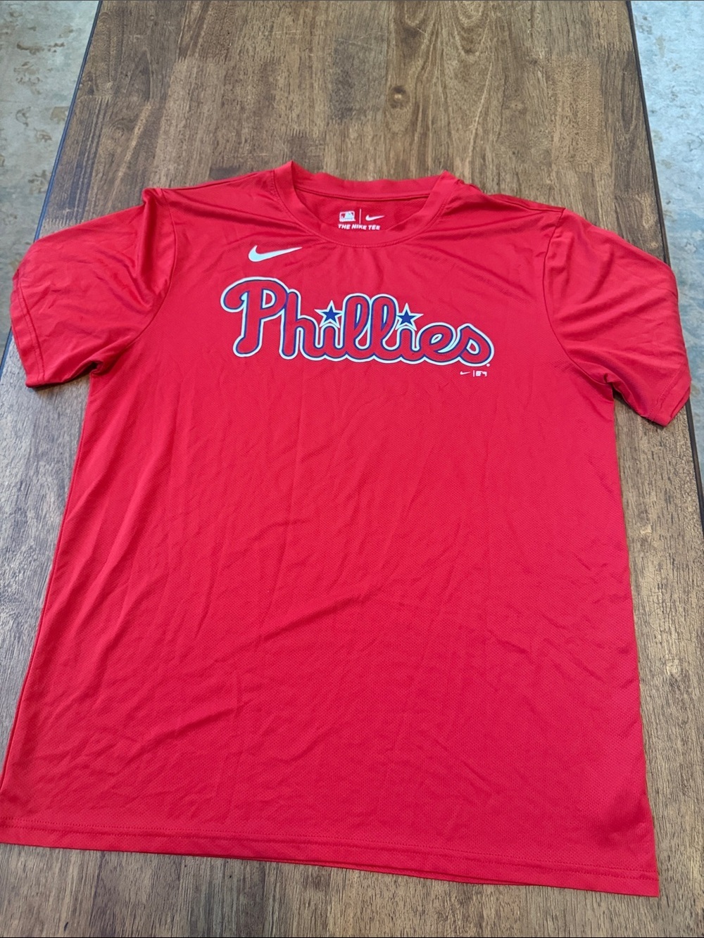 Nike Red Phillies Script Performance Tee